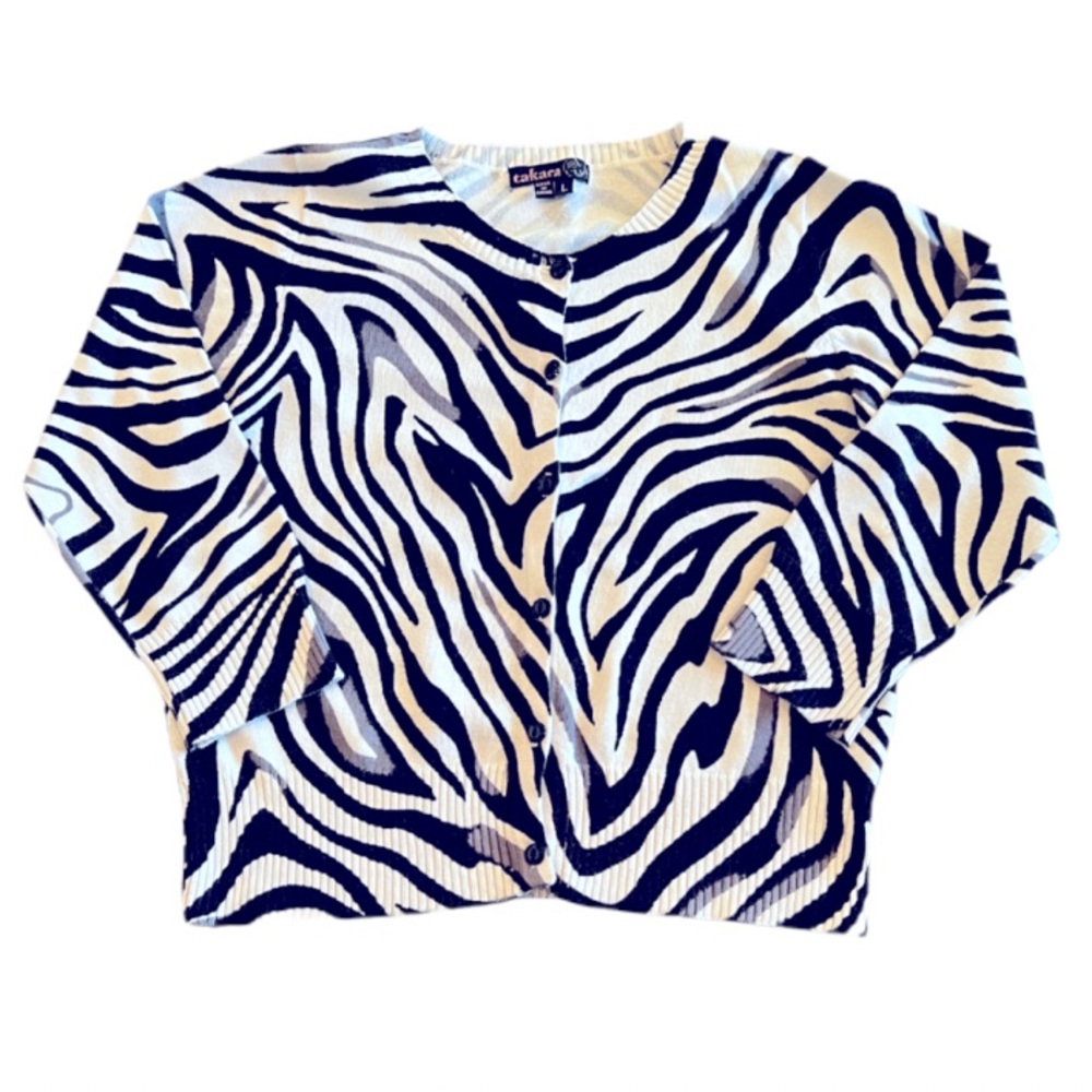 Takara Girls 3/4 Sleeve Sweater Black White Zebra Print